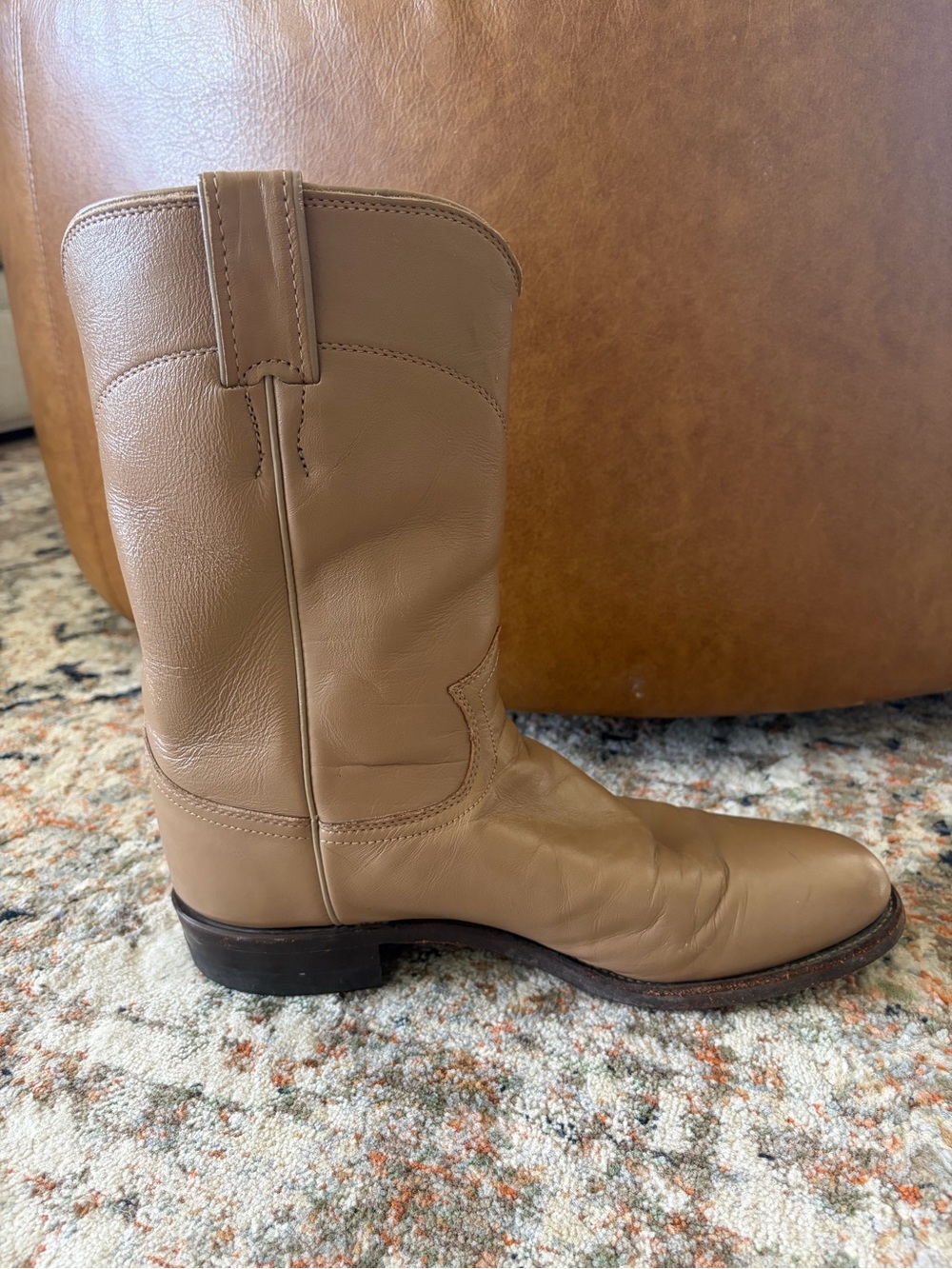 Vintage Justin Roper Boots Men’s 8.5D Tan Leather Western Cowboy Boots - Picture 6 of 11